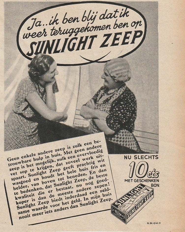 Retro reclame 1937 Sunlight zeep de betrouwbare hulp, Verzenden, Overige typen