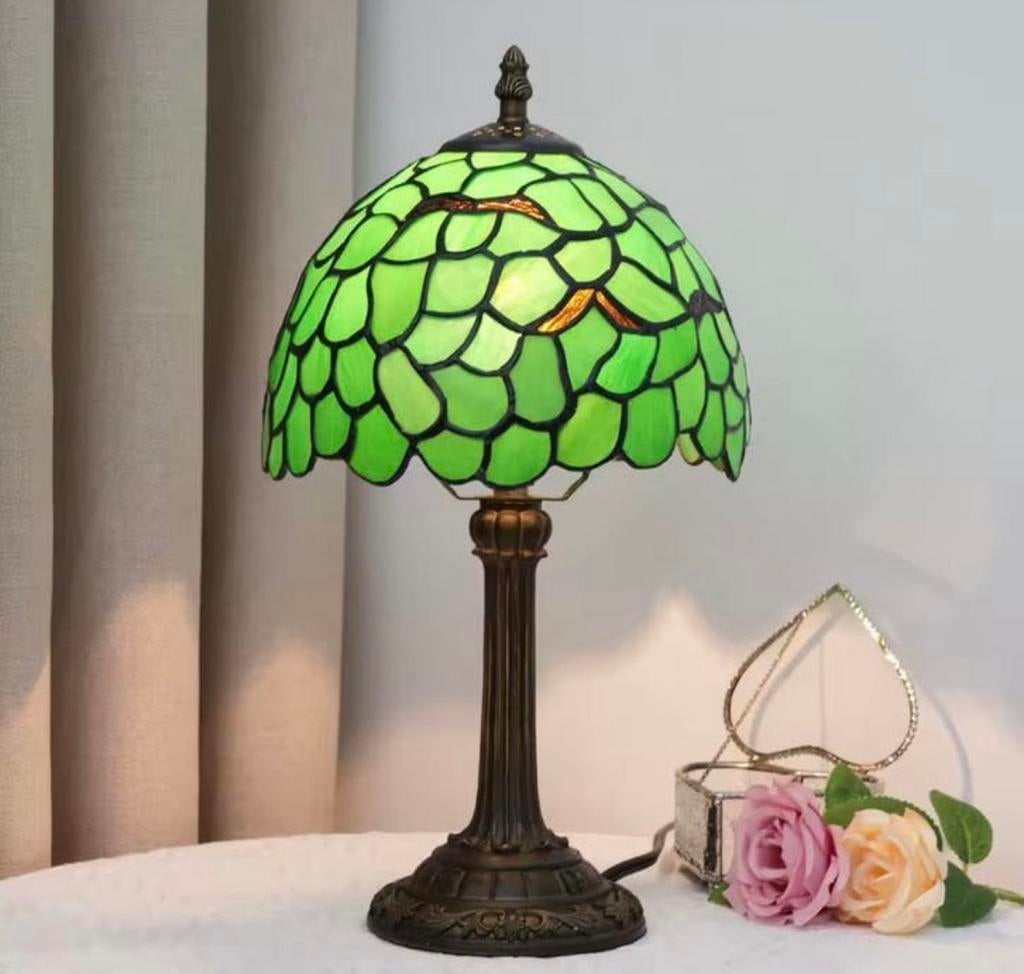 Herfst/Winter Groene Bladeren Glas-in-Lood Tafellamp, Verzenden, Nieuw, Glas