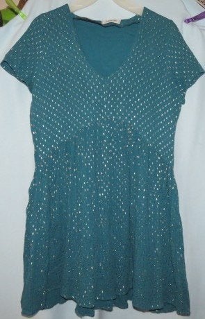 Kort jurkje tuniekje groen gouden printjes Vintage Love mt L, Kleding | Dames, Maat 42/44 (L), Ophalen of Verzenden, Zo goed als nieuw