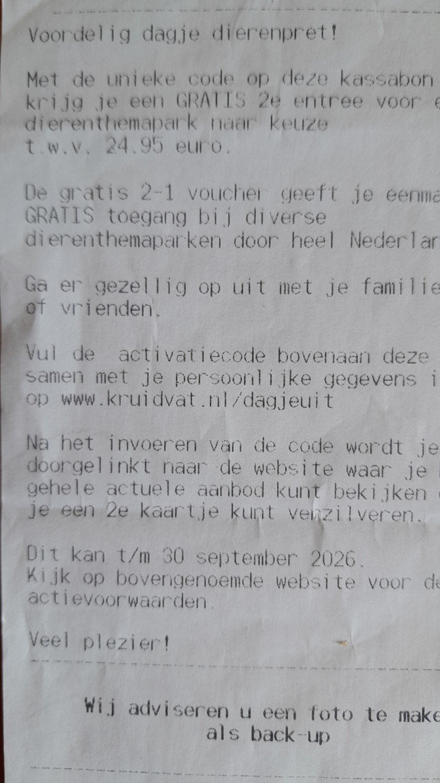 2 codes voor dierenthemapark daarmee is je 2e kaartje gratis, Tickets en Kaartjes, Kortingsbon