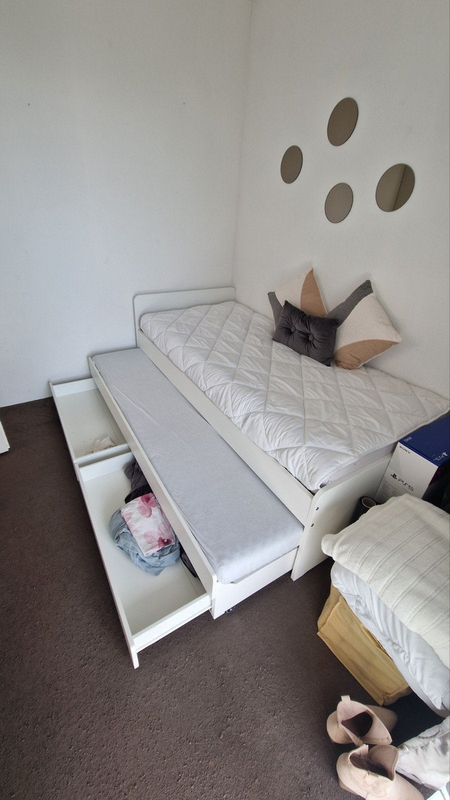 Dubbel bed met 2 laden, Ophalen, Zo goed als nieuw, Tweepersoons