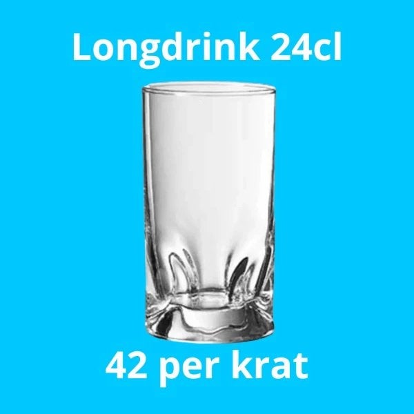 Longdrinkglas 24 cl huren – 42 glazen per krat Nijmegen, Ophalen, Zo goed als nieuw, Overige