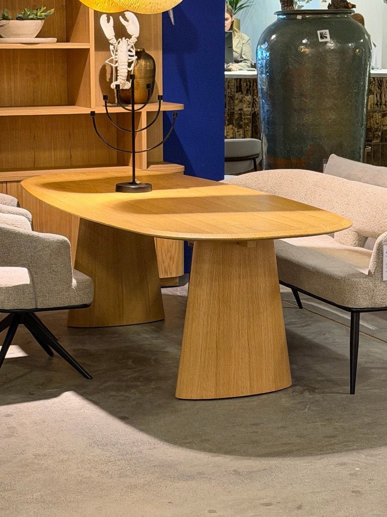 Eiken tafel Japandi 240x100cm deens ovaal met wang poot, Eikenhout, Rechthoekig, Nieuw, 200 cm of meer