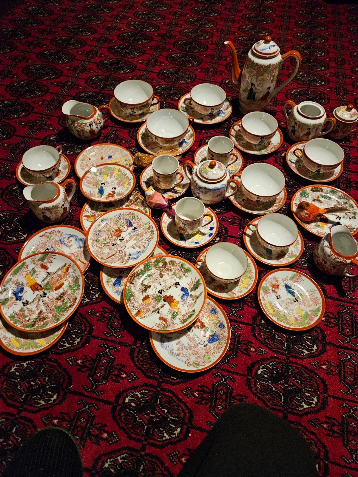 Vintage Japans theeservies - Handgeschilderd Geisha decor, Antiek en Kunst, Ophalen