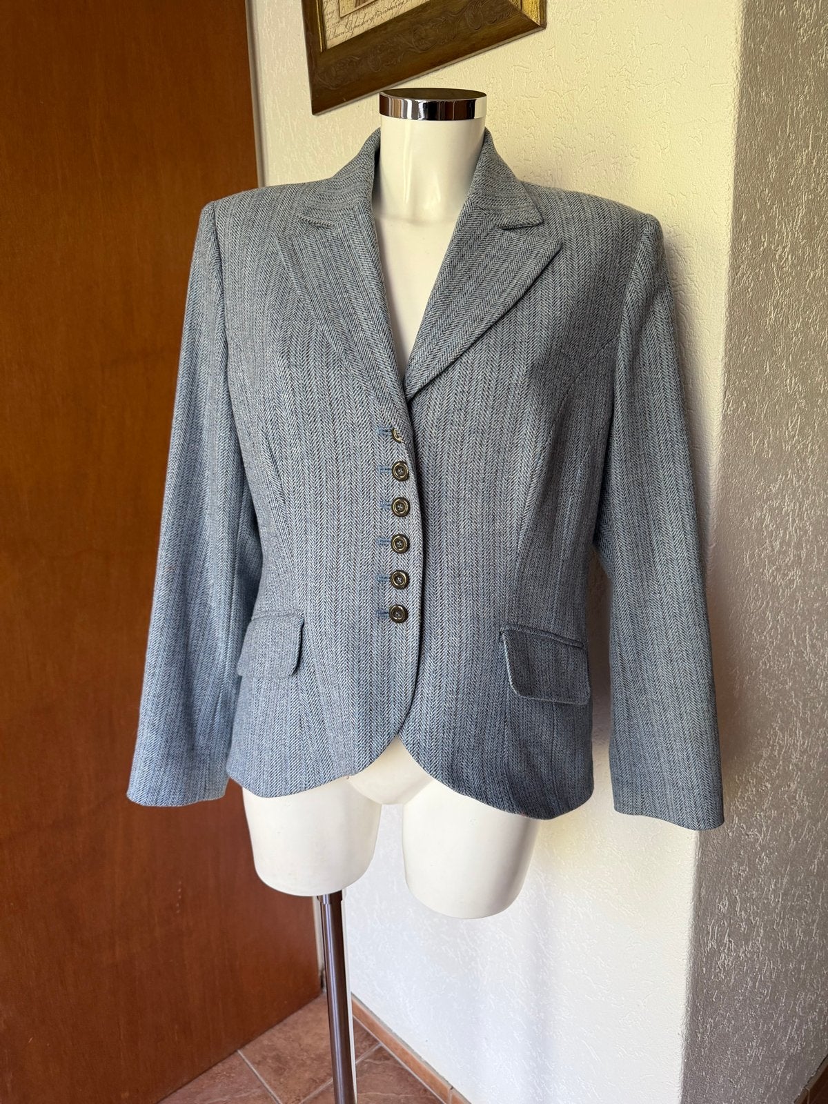Scarva Woman Jasje - Grijsblauw met visgraatpatroon, Kleding | Dames, Maat 42/44 (L), Ophalen of Verzenden, Zo goed als nieuw