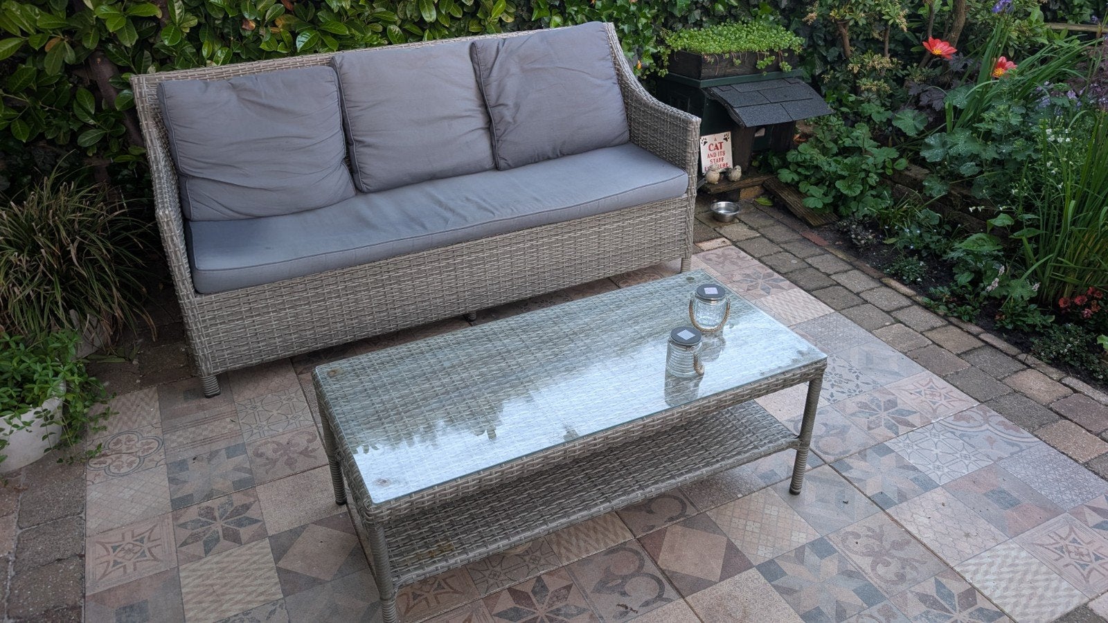 Le Sud Tuinset Grijs Wicker met Hocker, Tuin en Terras, Ophalen, 5 zitplaatsen, Gebruikt, Bank