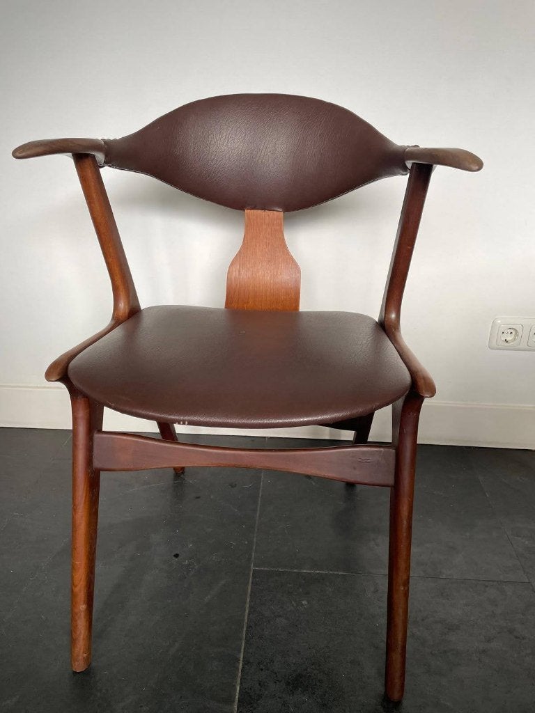 Vintage koehoorn / snavelstoel teak jaren 60, Ophalen, Gebruikt, Bruin, Vintage / retro