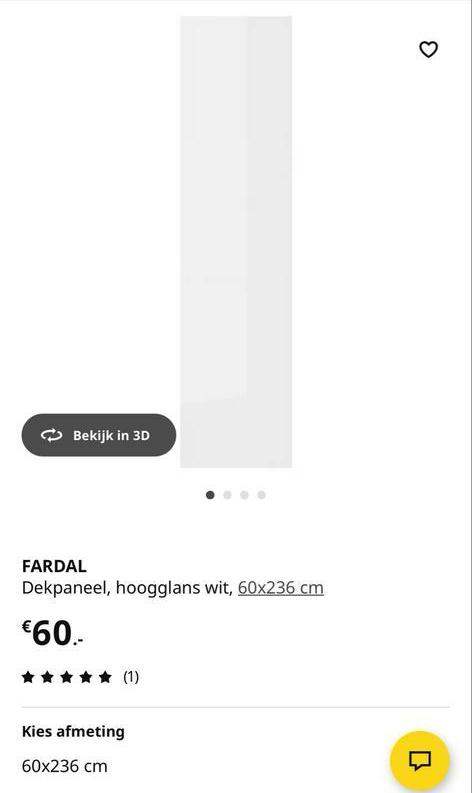 FARDAL Dekpaneel hoogglans wit 60x236 cm, Ophalen, Nieuw