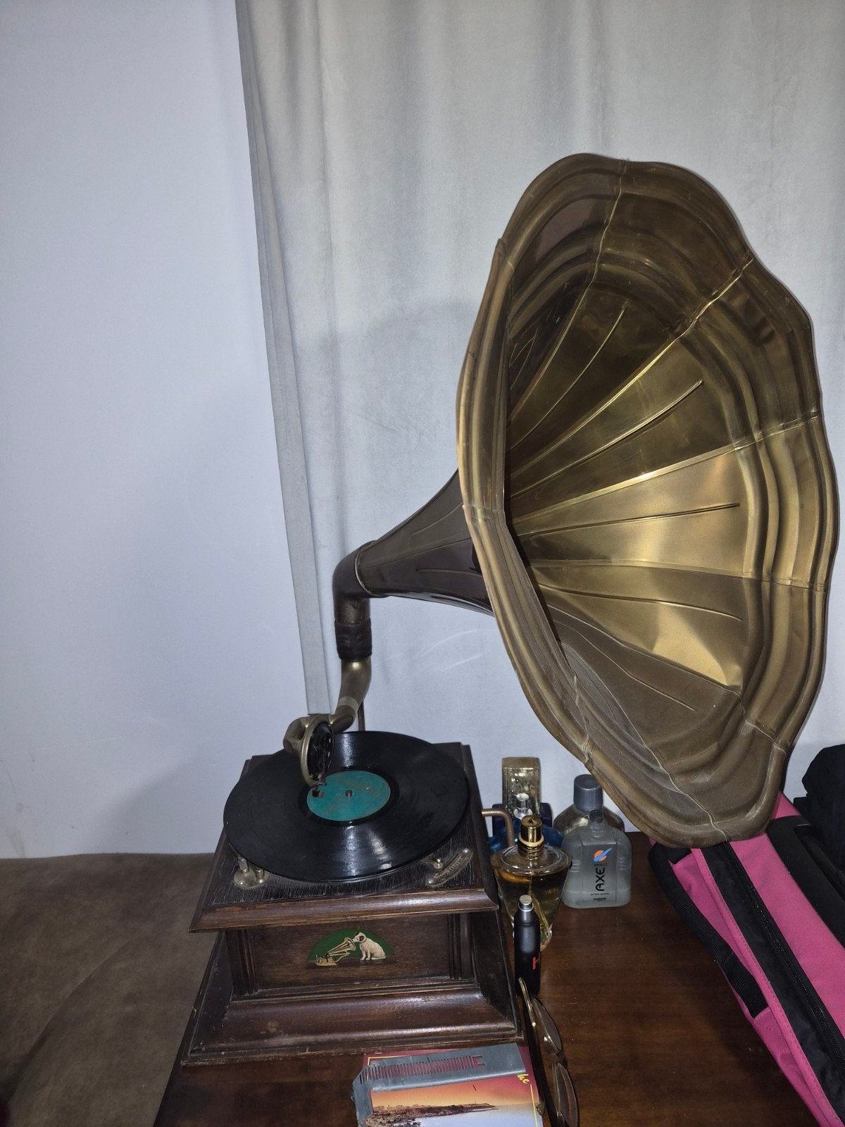 Antieke Grammofoon met Hoorn - Decoratief en Functioneel, Ophalen of Verzenden, Gebruikt, Platenspeler, Overige merken
