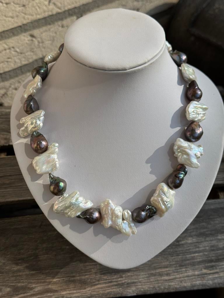 Witte Keshi Parel , Peackock Barok Parel ketting, Ophalen of Verzenden, Nieuw