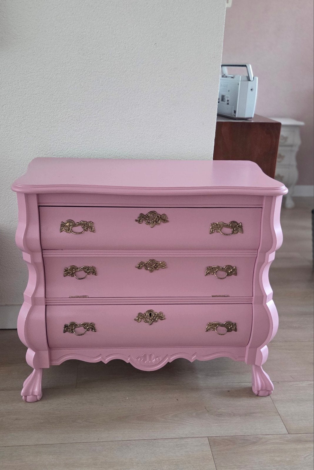 vintage ladenkastje  roze., Ophalen, 50 tot 100 cm, 3 of 4 laden, Minder dan 100 cm