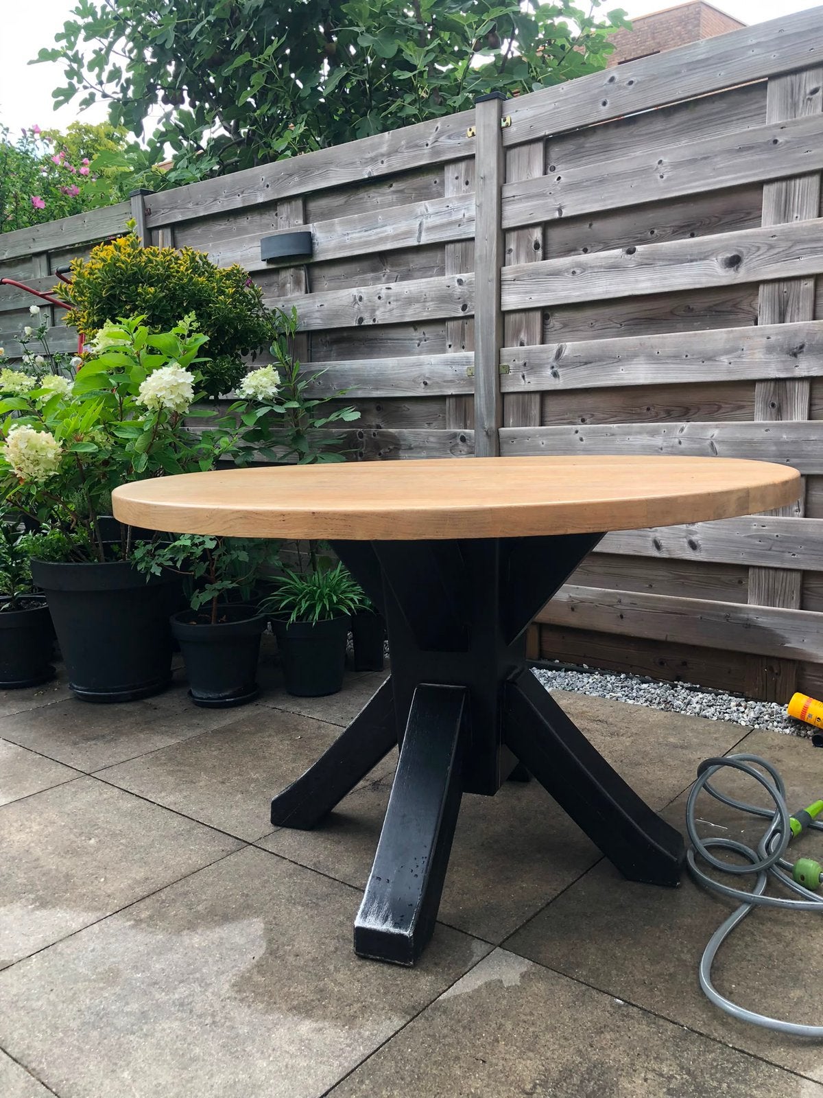 eiken tafel, Huis en Inrichting, Ophalen, Gebruikt, Rond