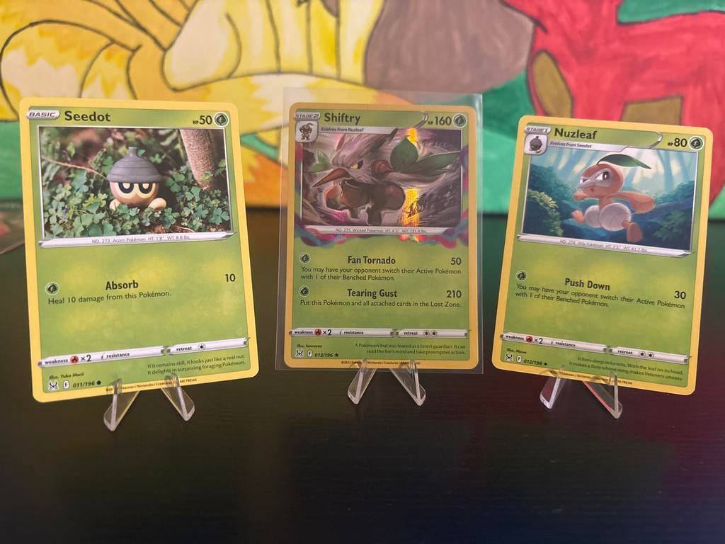 Lost Origin -Kaarten: Seedot, Nuzleaf, Shiftry Evolutie Lijn, Ophalen of Verzenden, Zo goed als nieuw, Meerdere kaarten