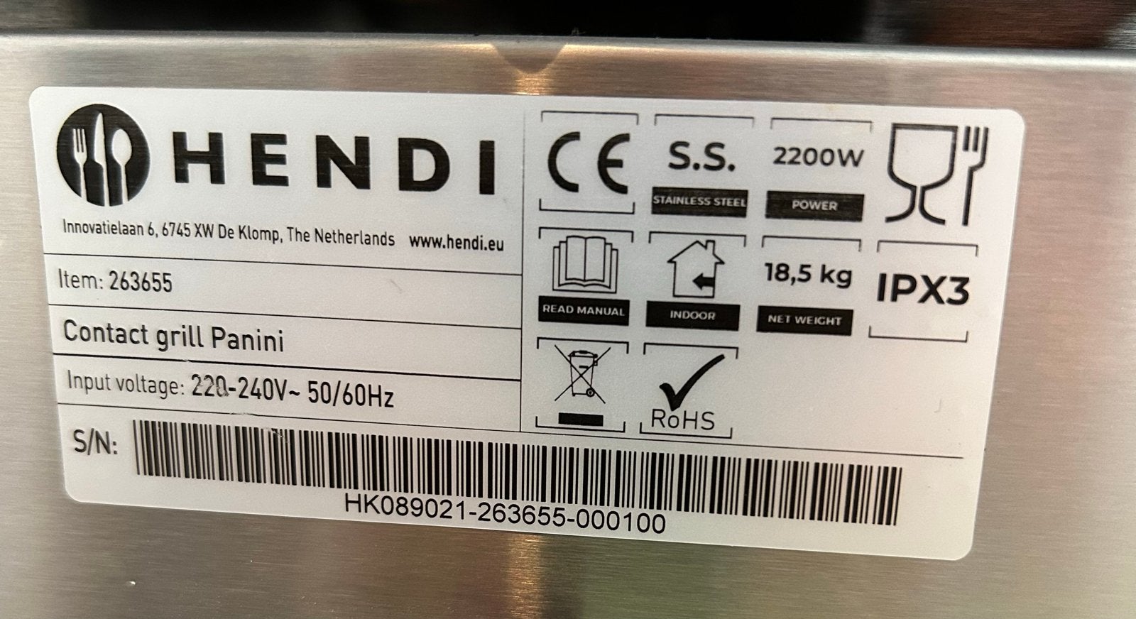 Hendi Contactgrill Panini met dubbele grillplaten, Witgoed en Apparatuur, Ophalen, Gebruikt, Tafelgrill