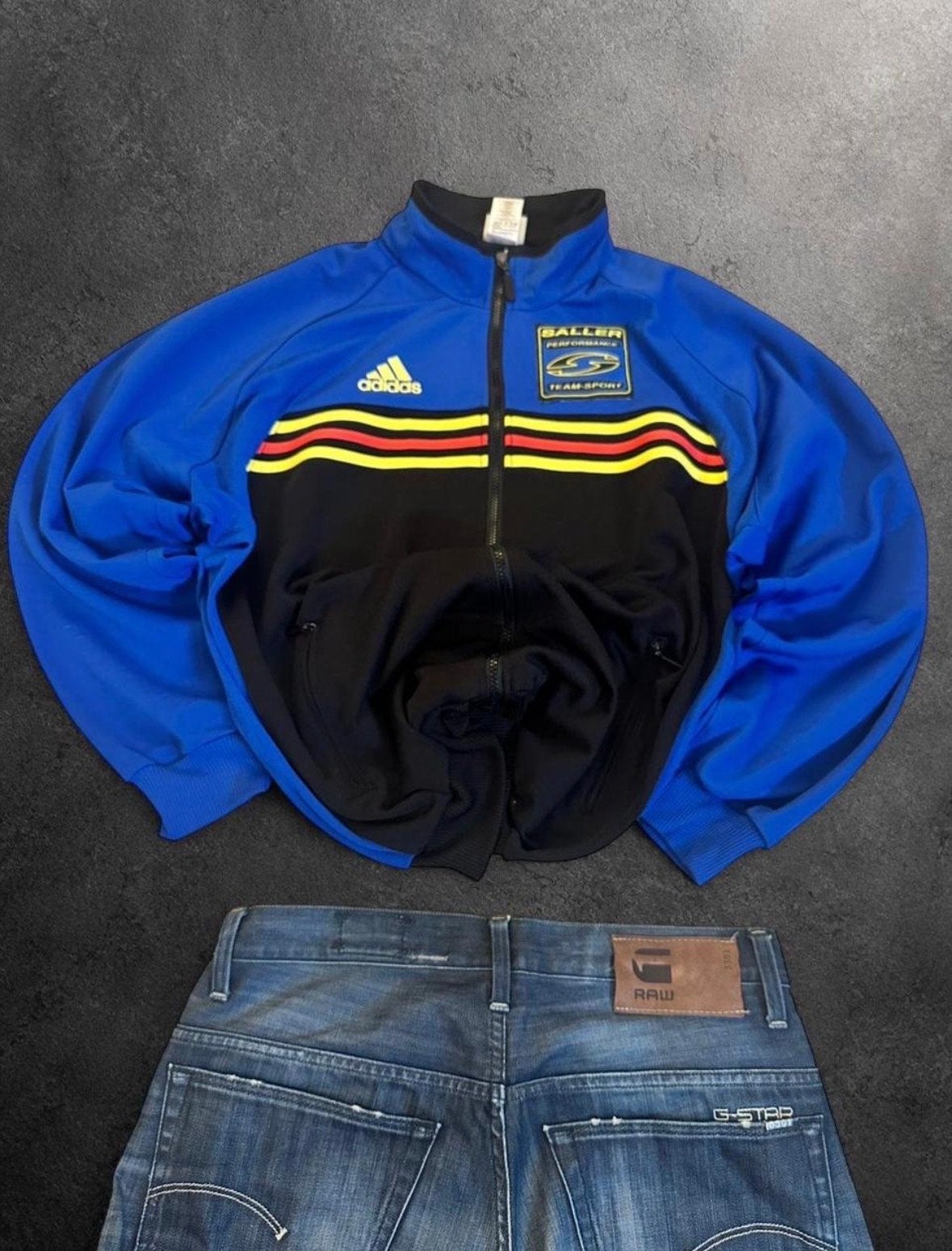 Vintage Adidas Track Jacket XL Blauw Zwart Voetbal Retro Y2K, Blauw, Maat 56/58 (XL), Ophalen of Verzenden, Voetbal