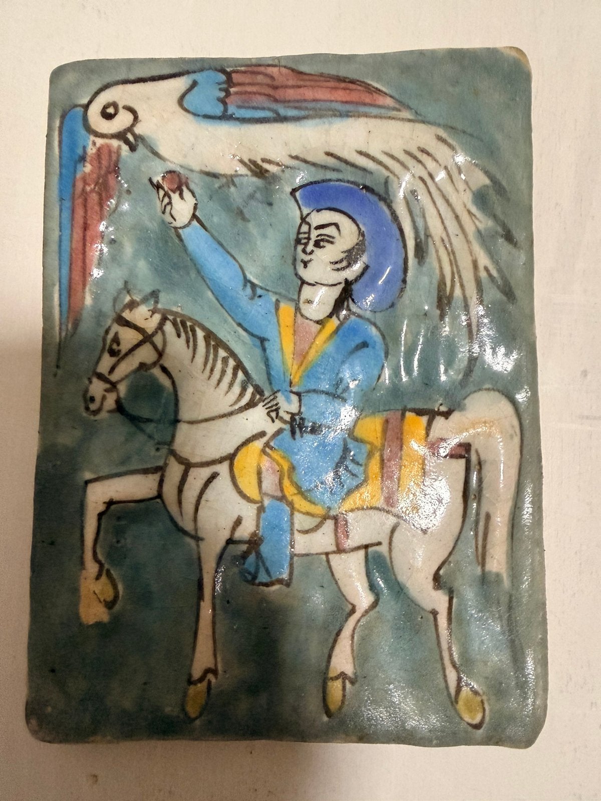 19th Century Antique Persian Qajar Fritware Ceramic Tile-, Antiek en Kunst, Ophalen of Verzenden