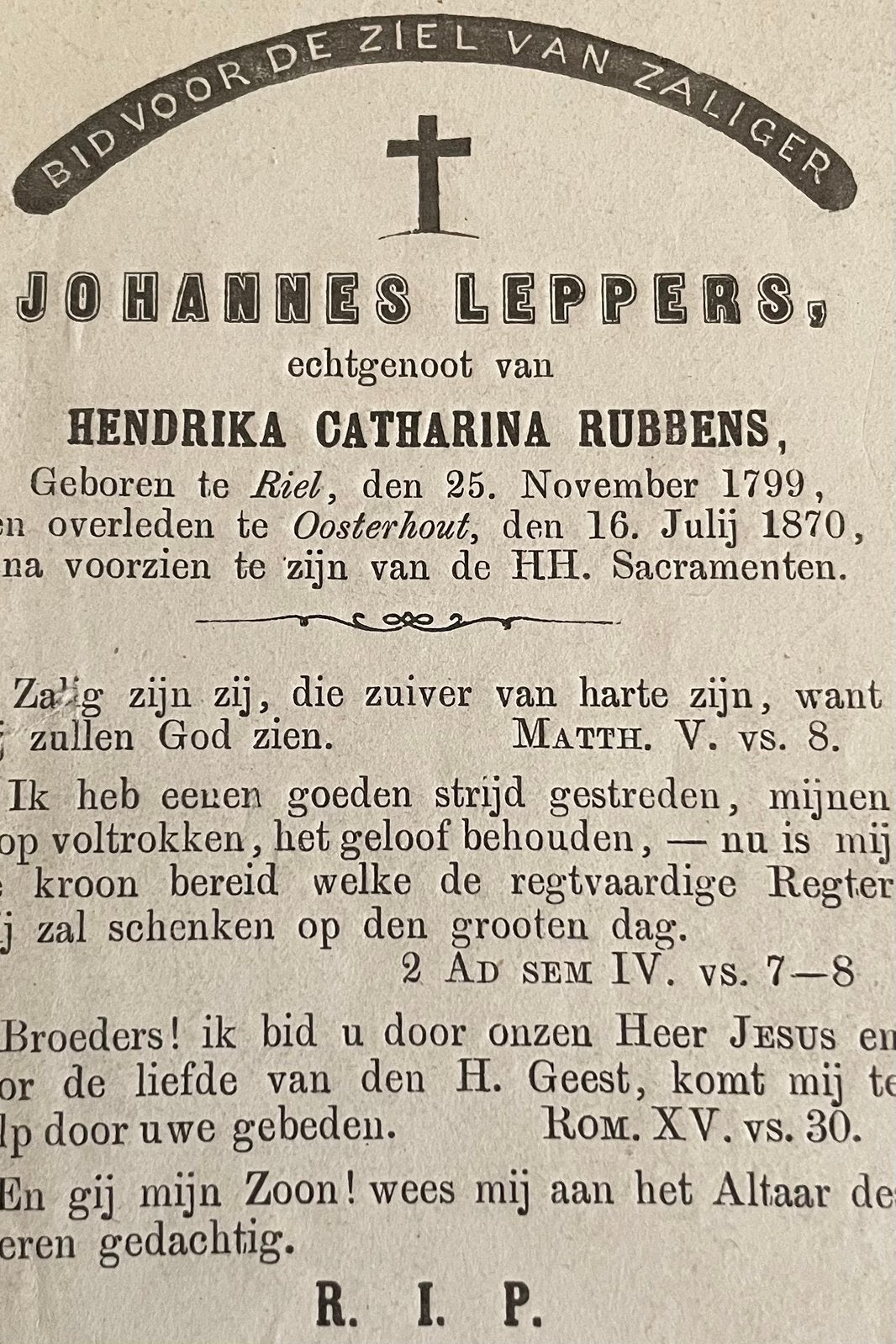 Johannes Leppers 1799 Riel, Ophalen of Verzenden