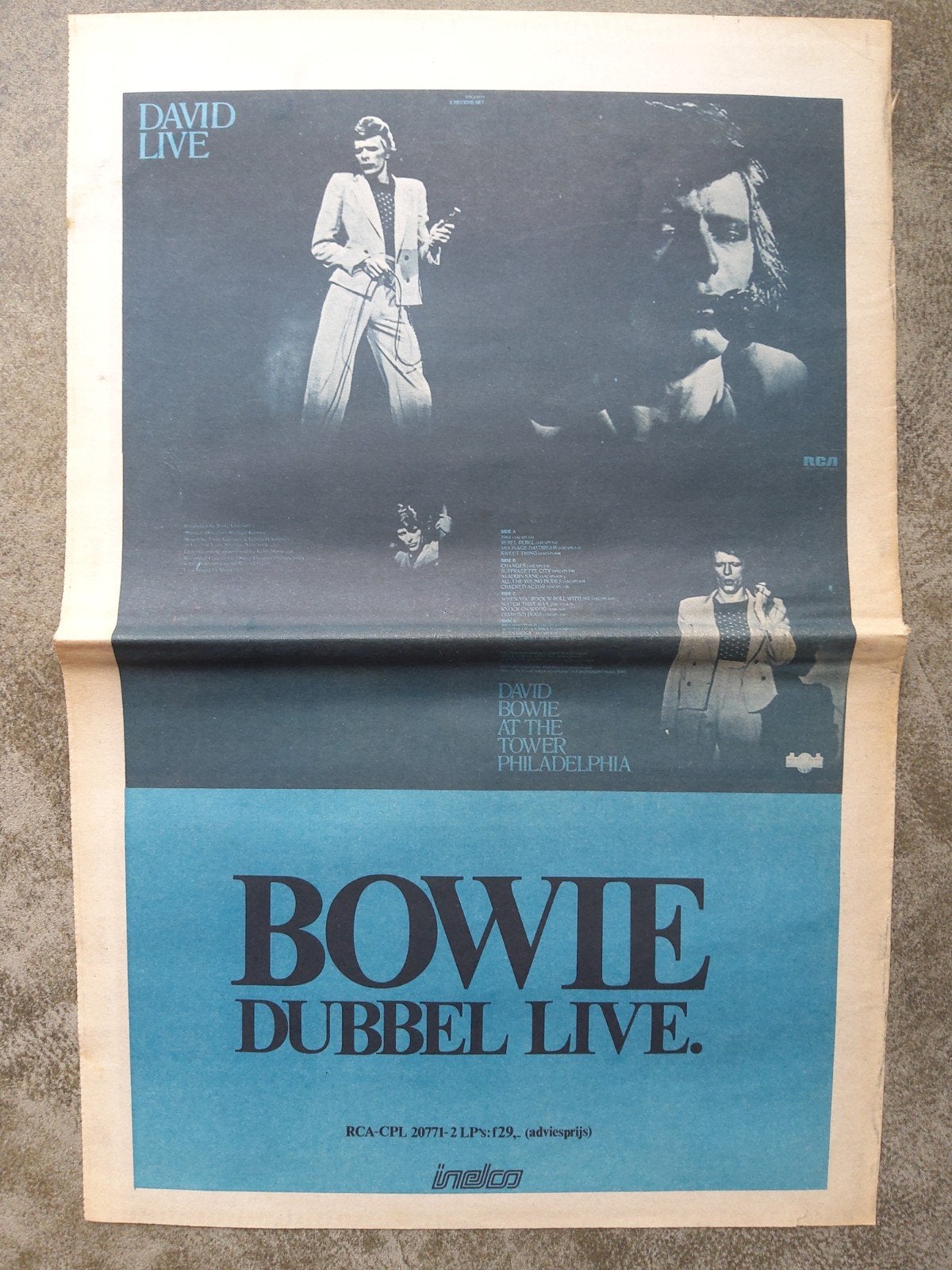 Bowie:  Promo  Live at the tower  A3 FORMAAT, Ophalen of Verzenden, Poster, Artwork of Schilderij