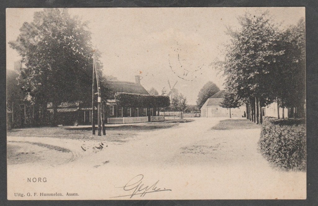 norg  dorpsgezicht met molen, Verzenden, Voor 1920, Gelopen, Drenthe