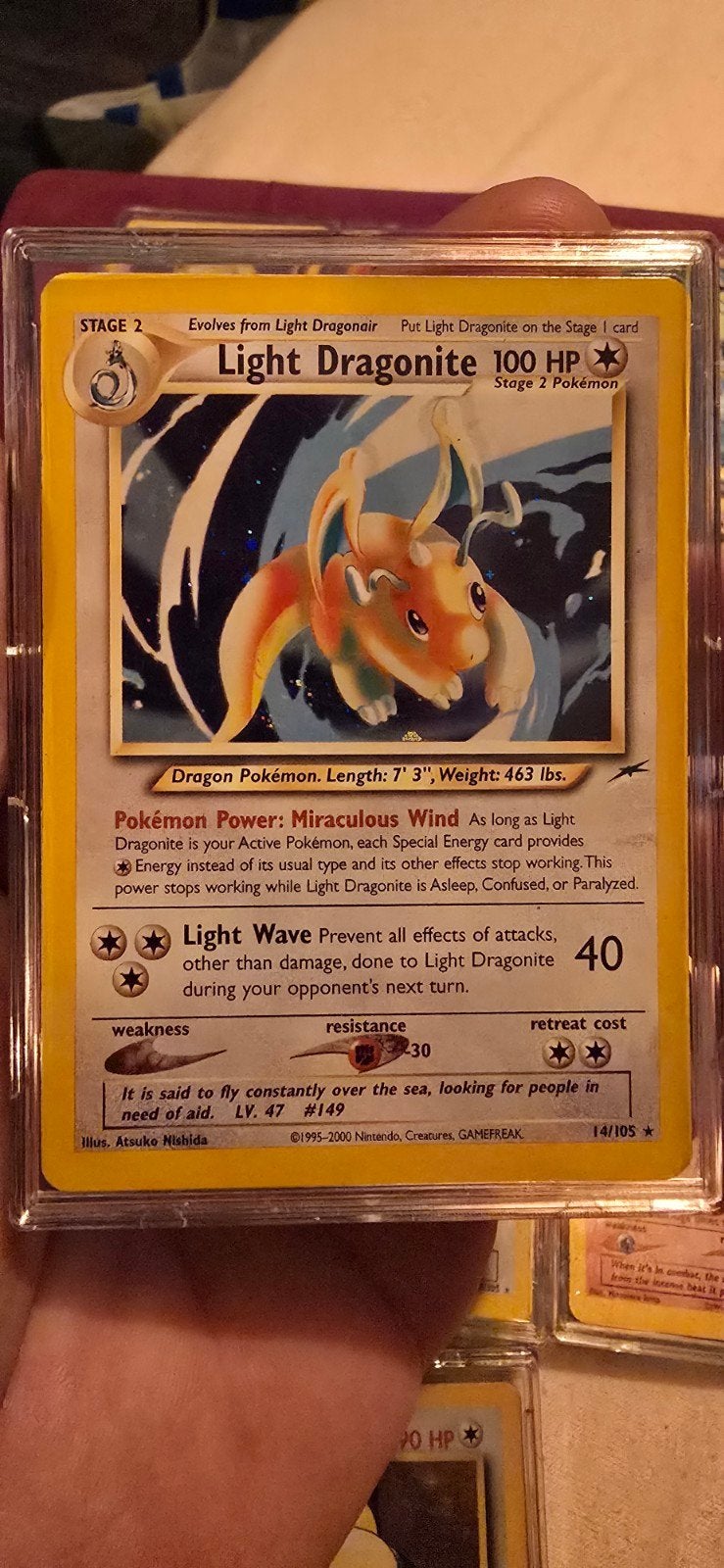 Light Dragonite 14/105 Neo Destiny Pokémon Kaart, Ophalen of Verzenden, Zo goed als nieuw, Losse kaart