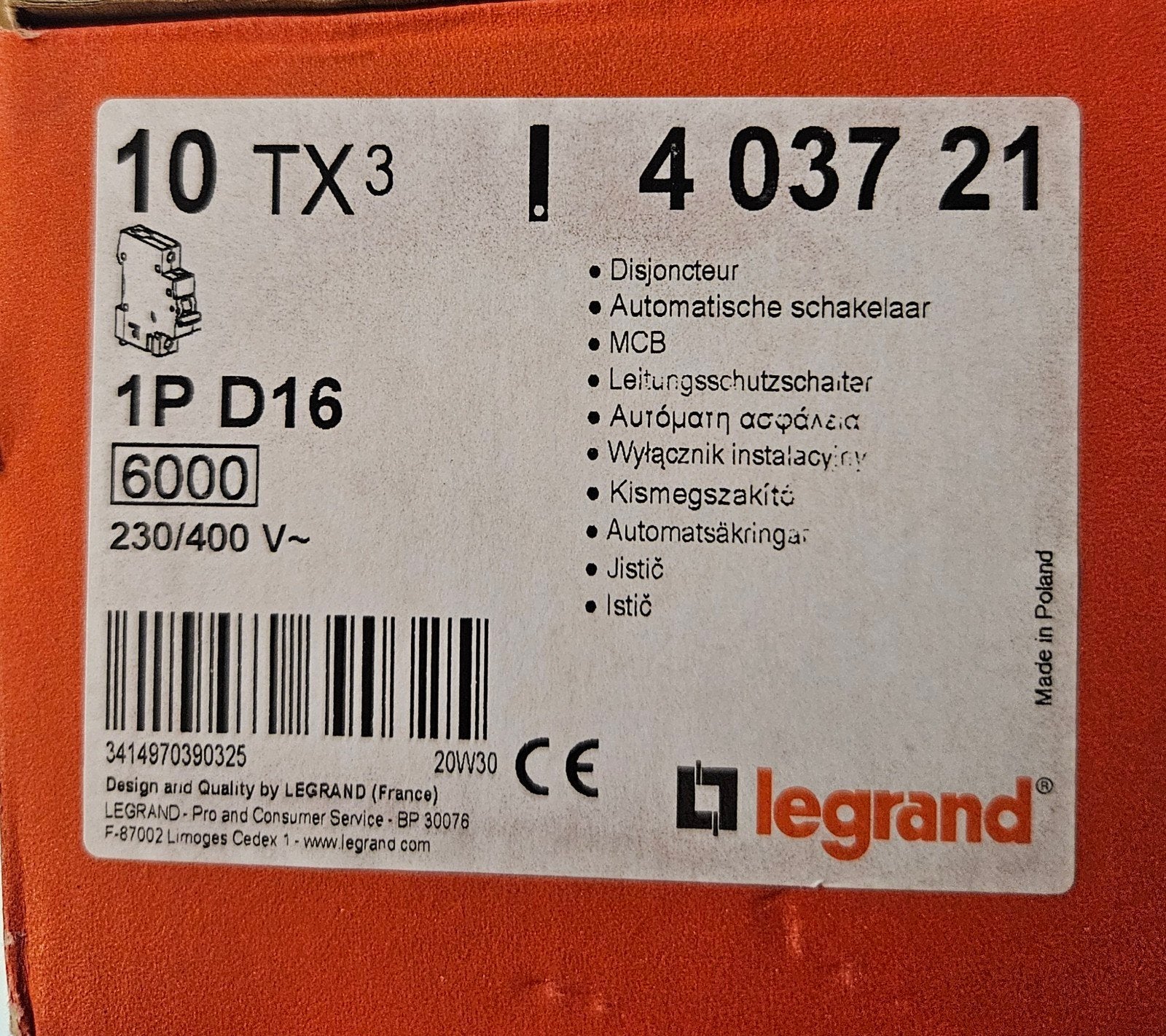 Legrand TX3 1P D16 Installatieautomaten (doos van 10), Ophalen of Verzenden, Nieuw, Overige merken, Installatieautomaat