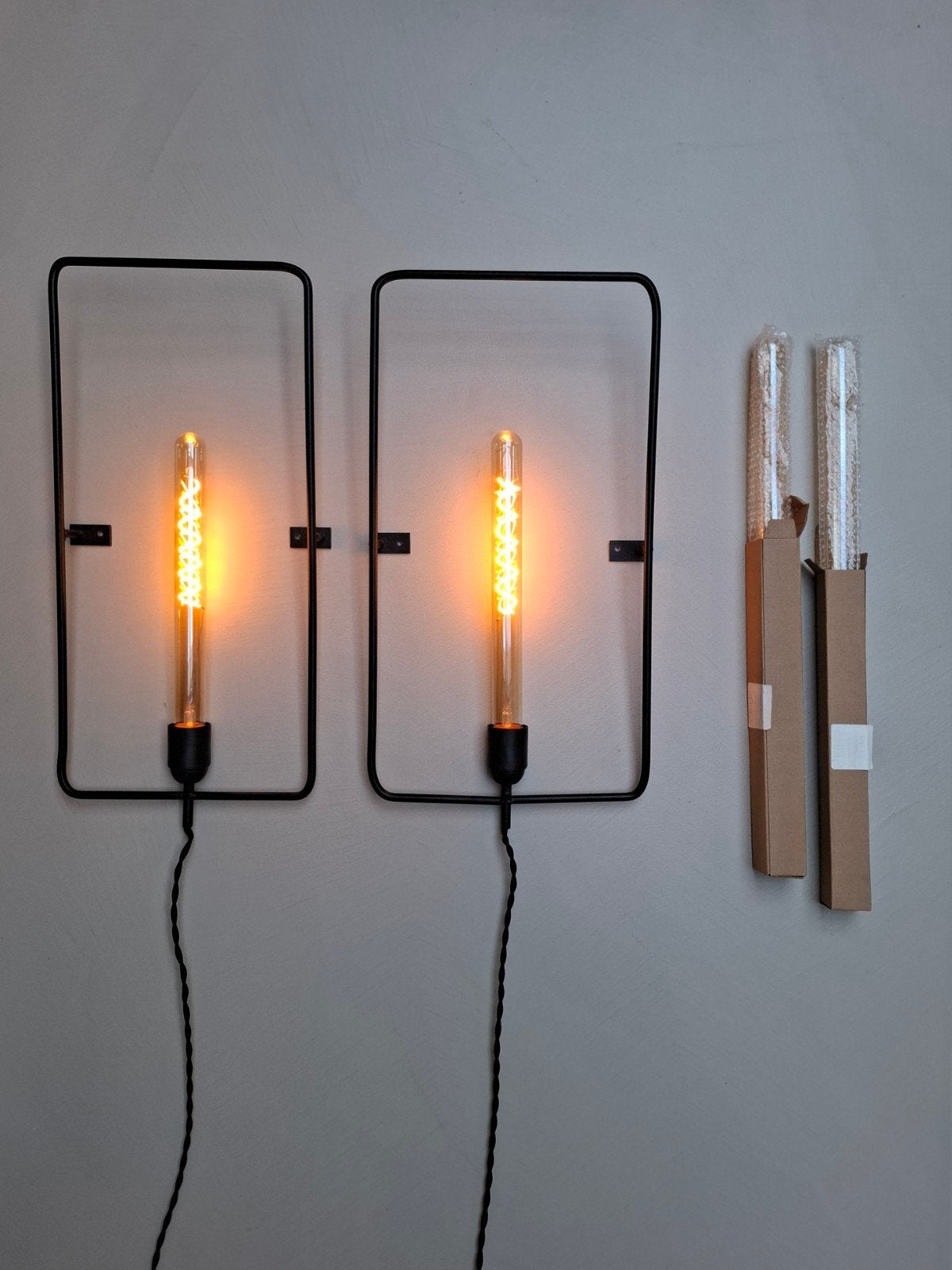 2 Wandlampen Loods 5 - inclusief 4 LED lampen, Inclusief lichtbron, Zwart, Zo goed als nieuw, Metaal