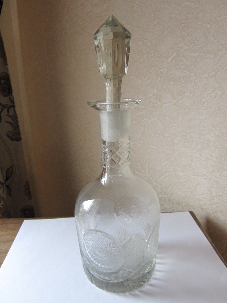 Antieke geslepen karaf - decanter - ingeslepen fries, Verzenden