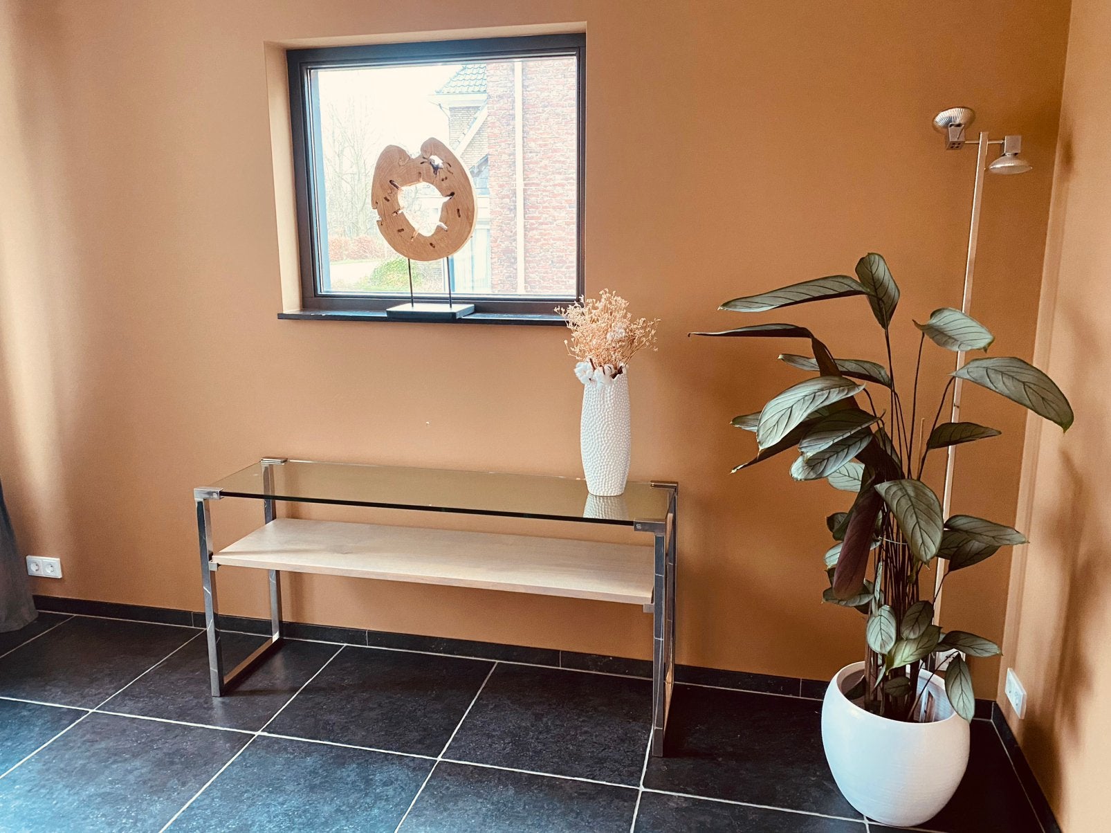 Peter Ghyczy sidetable met glas en hout, Ophalen, Minder dan 45 cm, 75 cm of meer, Rechthoekig