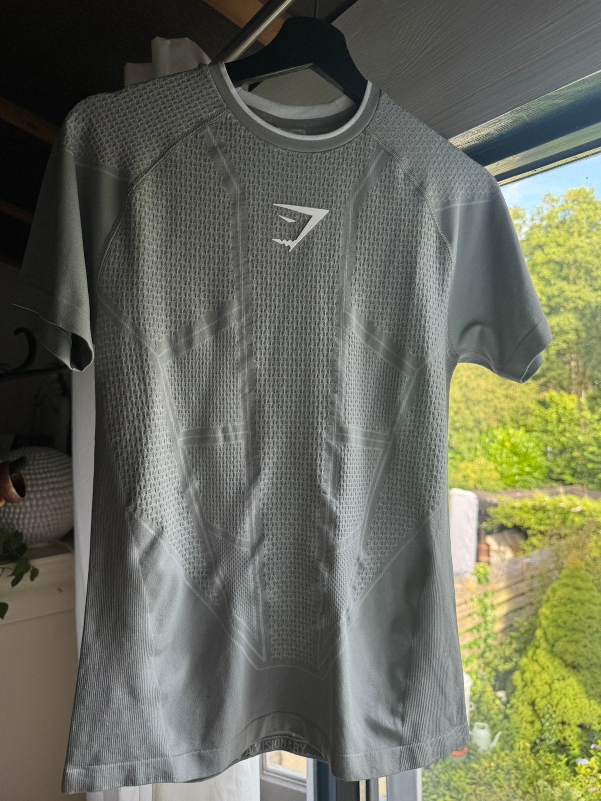 Gymshark Onyx V1 T-shirt grijs/wit L, Ophalen of Verzenden, Zo goed als nieuw, Maat 48/50 (M), Grijs