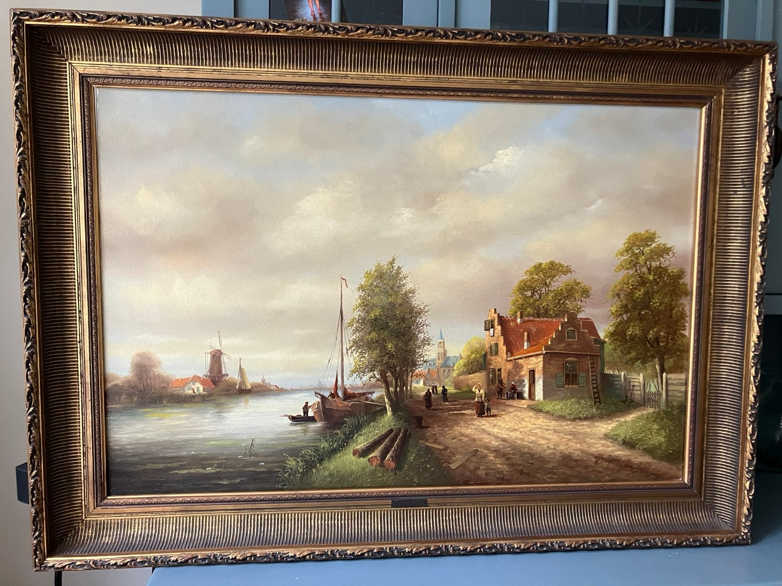 Hollands klassiek rivierlandschap G.J.A. van Reede, Antiek en Kunst, Kunst | Schilderijen | Klassiek, Ophalen, Nederlandse school