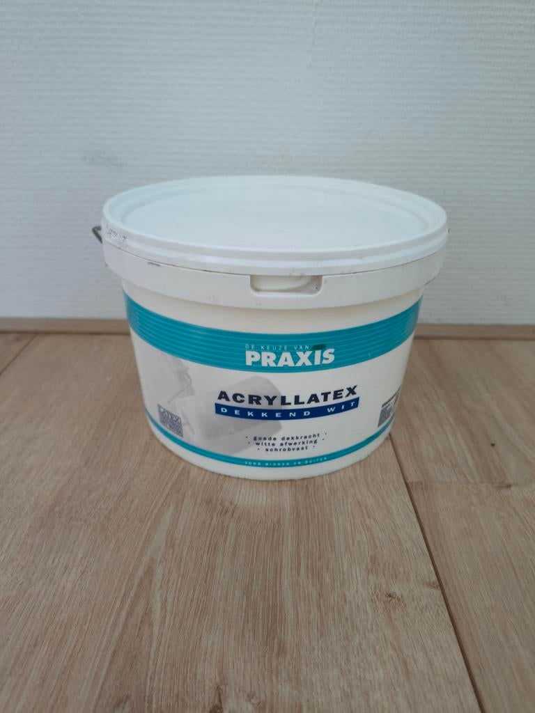 Praxis acryllatex wit, dekkend wit. Latex schrobvast, badk., Overige typen, Ophalen of Verzenden, Onb, Wit