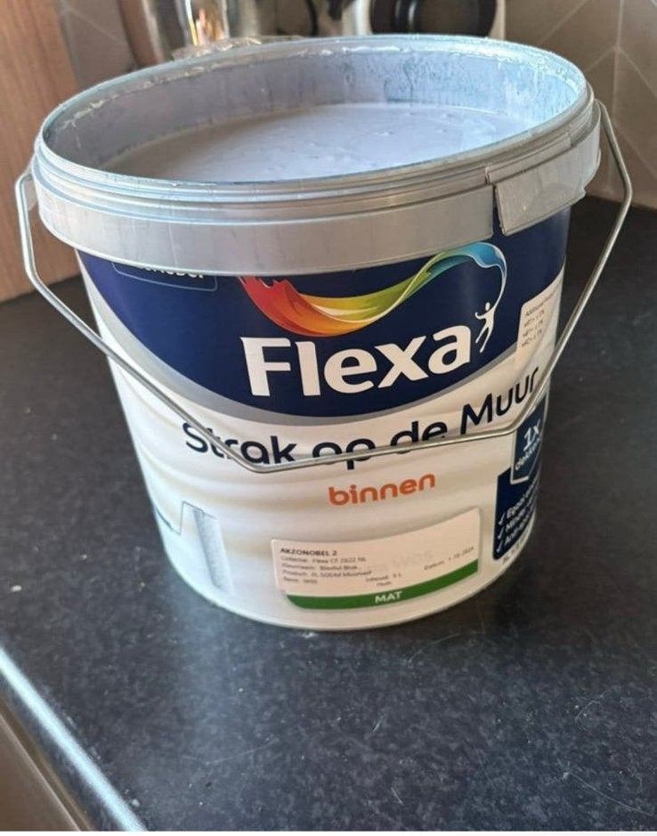 Flexa strak in de lak muurverf mat 5 liter Blisfulk Blue, Ophalen of Verzenden, Nieuw, Wit, Verf