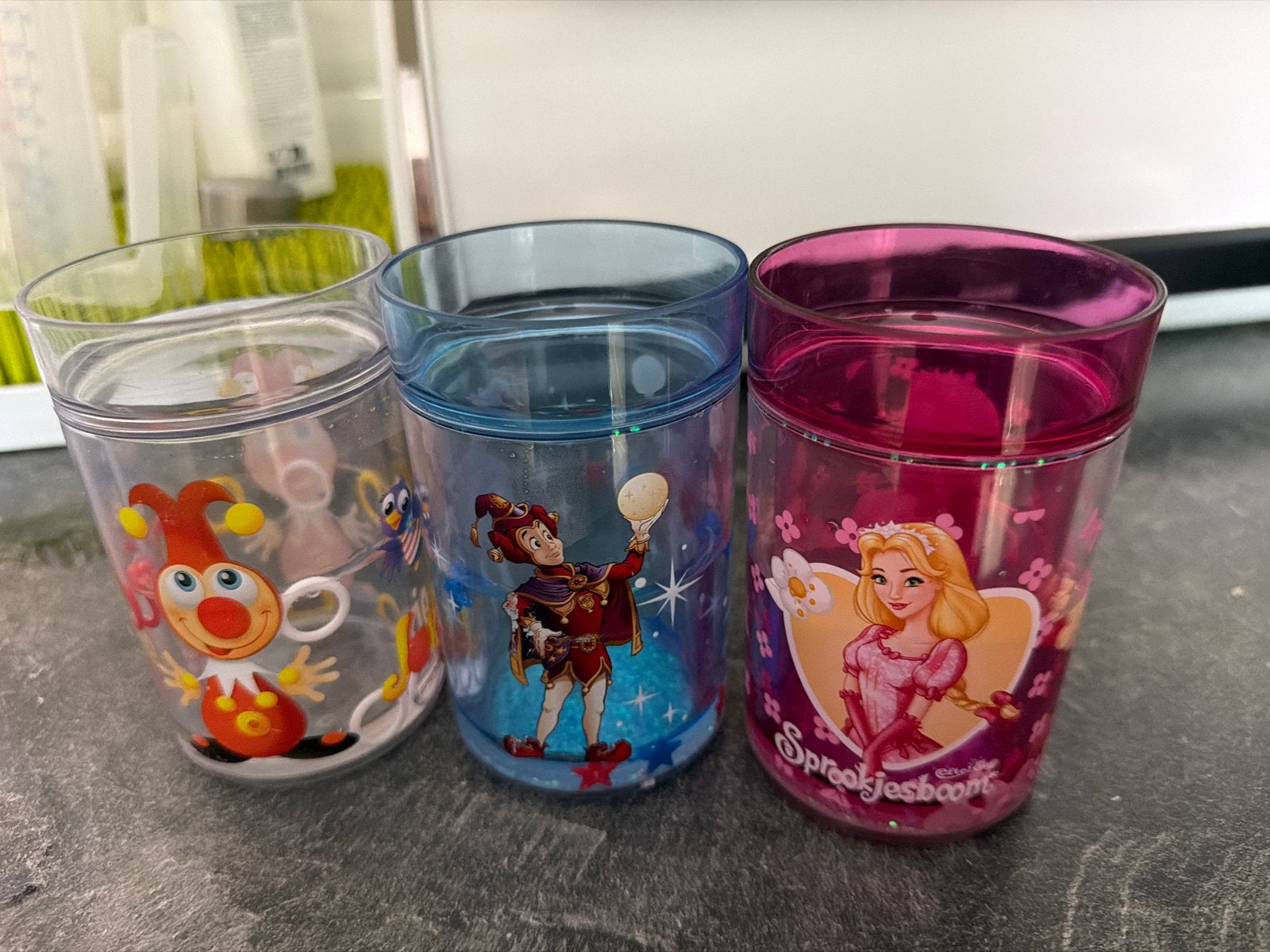 Efteling bekers plastic - set van 3, Ophalen, Gebruikt, Gebruiksvoorwerp