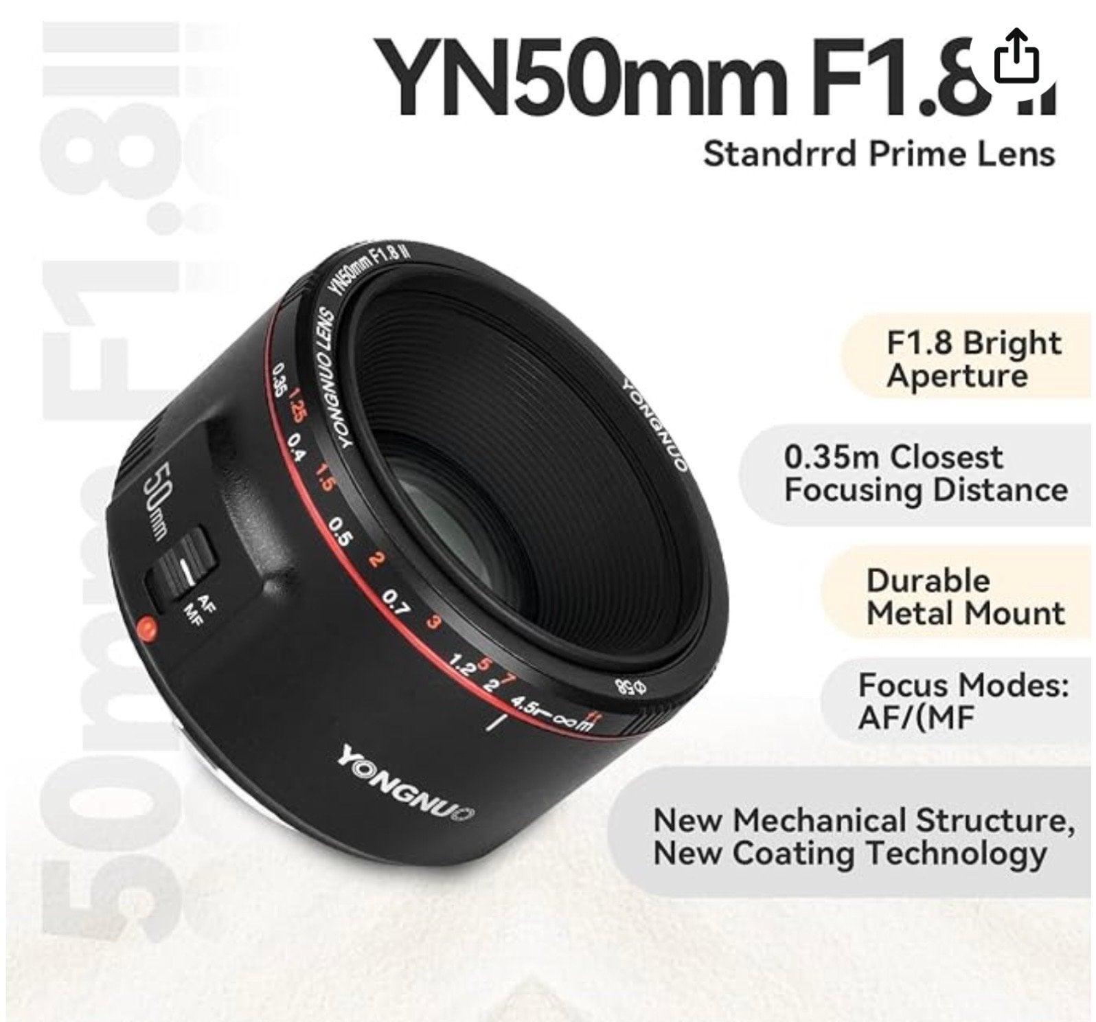Yongnuo YN50mm F1.8 II Lens voor Canon EF-mount
