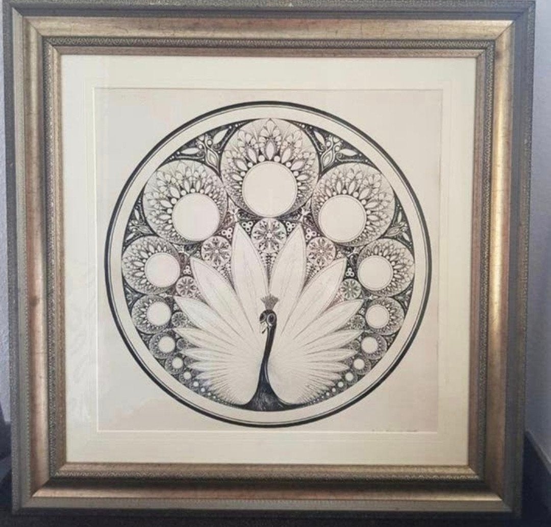 Een prachtige pen tekening van een pauw. Gemaakt door Sylvia, Ophalen of Verzenden