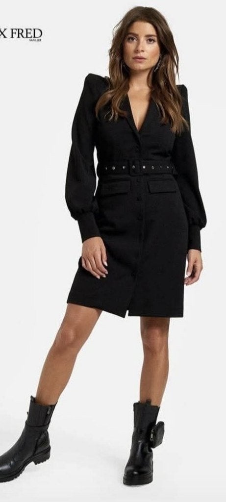 SHOEBY X FRED VAN LEER Blazer jurk POWER DRESS maat XXL, Verzenden, Zwart, Maat 46/48 (XL) of groter, Shoeby