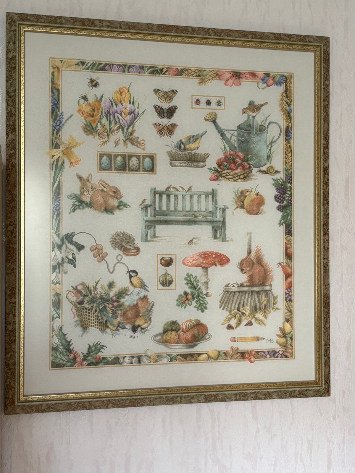 De vier jaargetijden geborduurd schilderij, Ophalen, 50 – 75, Oorspronkelijke maker, Zo goed als nieuw