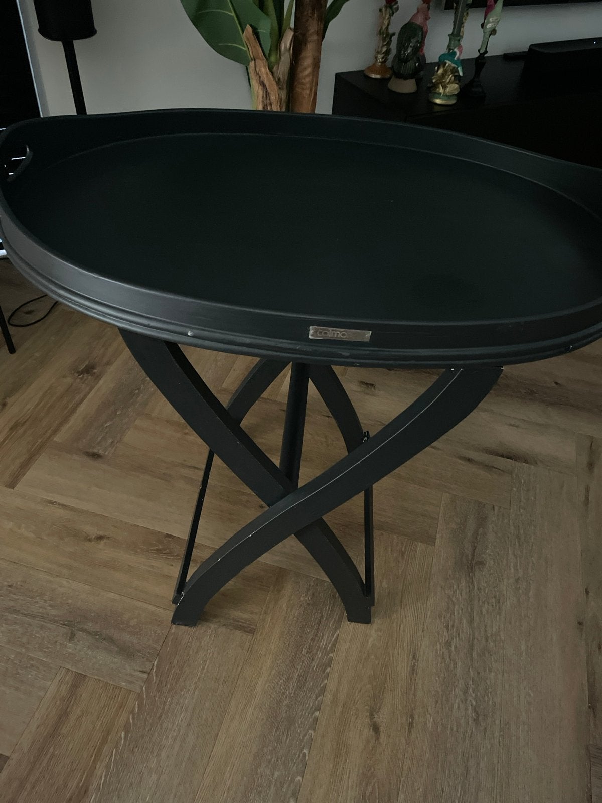 Mooi zwart bijzettafel met los dienblad, Gebruikt, Rond, 55 tot 75 cm, Hout
