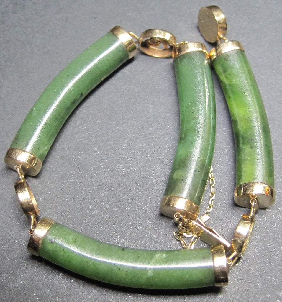 Vintage jade armband 14K goud mooie design, Ophalen, Goud, Armband, Met edelsteen