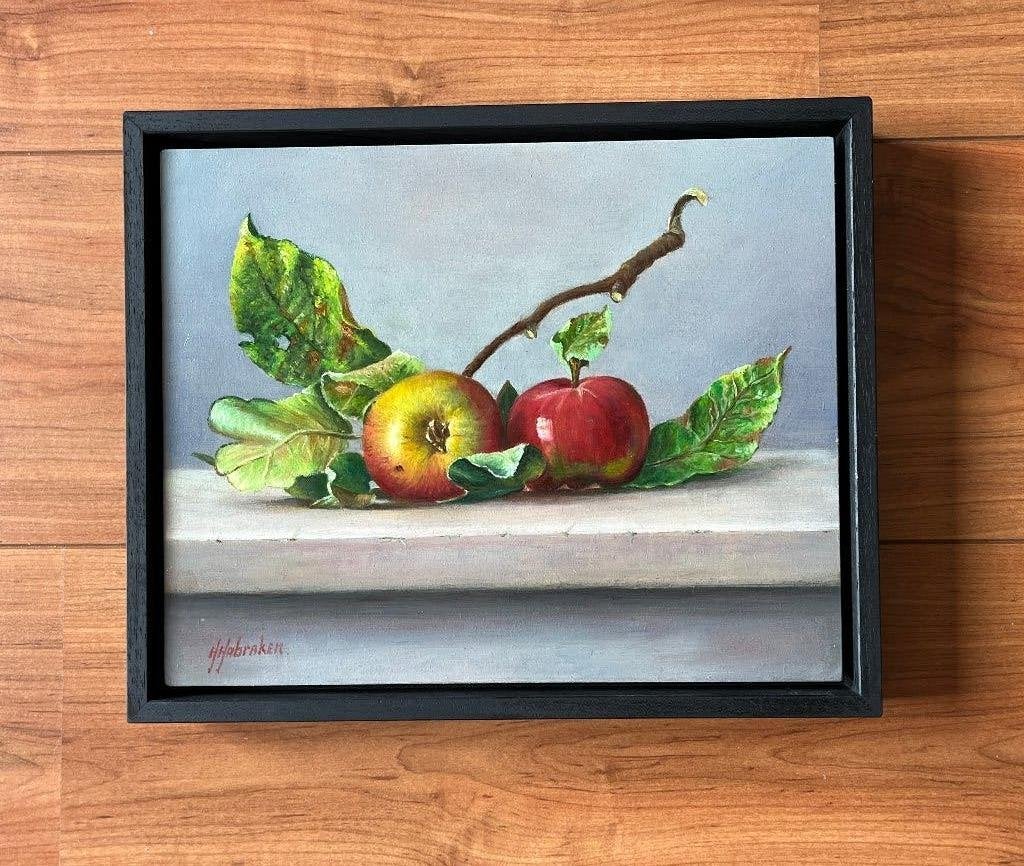 Schilderij stilleven appels op tafel. Hans Habraken.