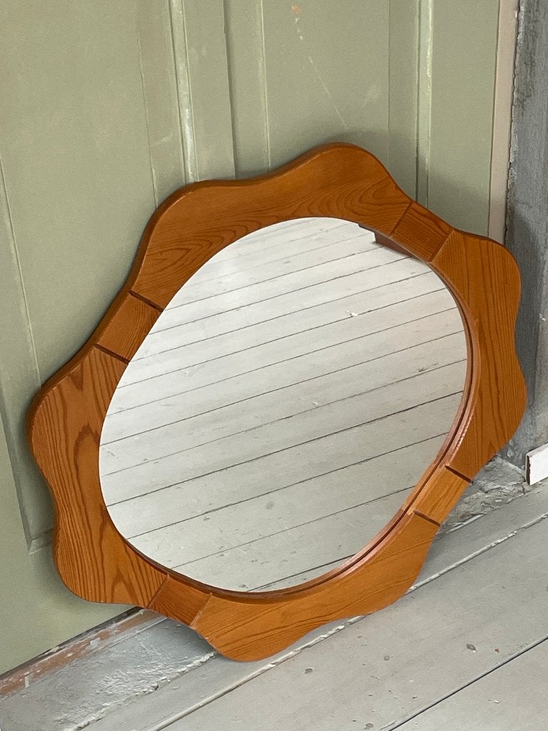 houten wandspiegel spiegel hout vintage bloemvorm, Ophalen, Gebruikt, Minder dan 100 cm, Overige vormen