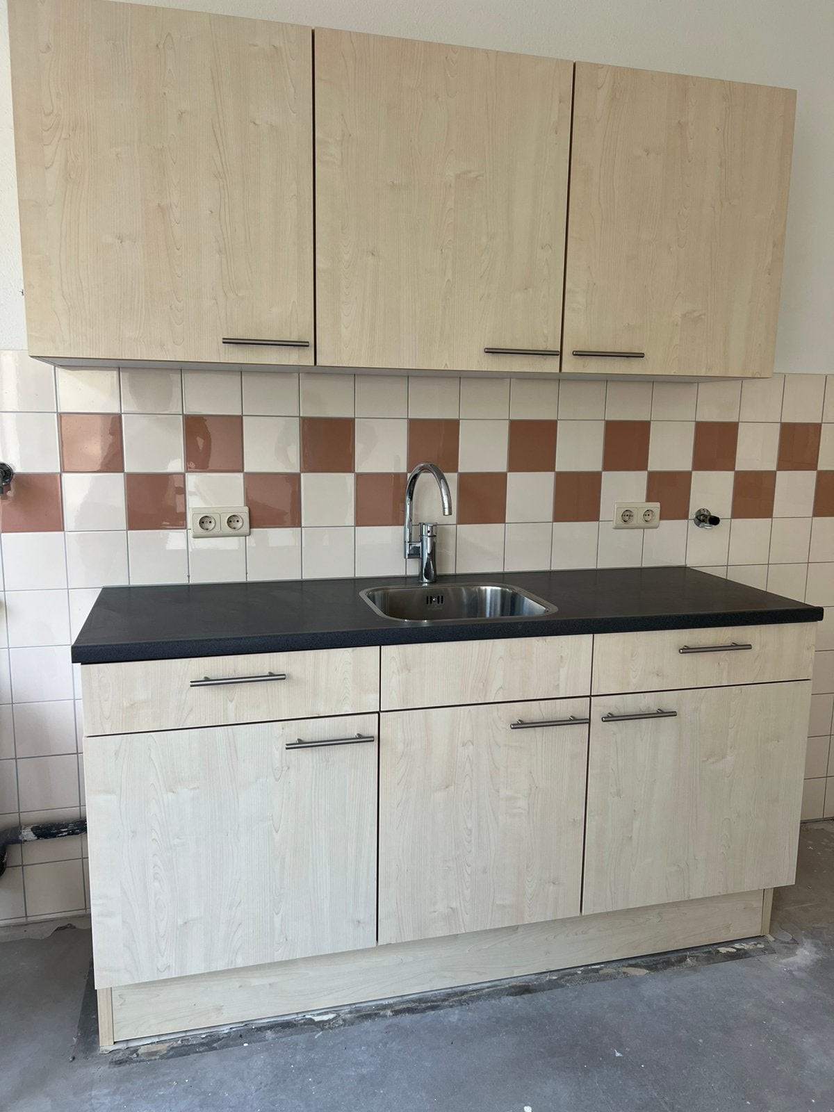 Bruynzeel keuken - hout/eiken/zand/RVS/grijs, Ophalen, Zo goed als nieuw, Enkelwandige keuken