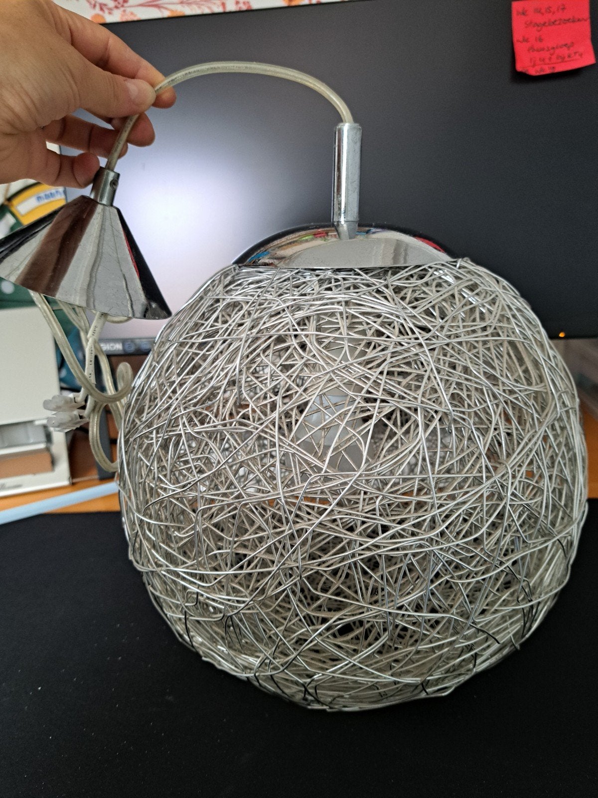 Moderne hanglamp draadbol - zilverkleurig (bol 30cm), Gebruikt, Metaal, Modern, E27 (groot)