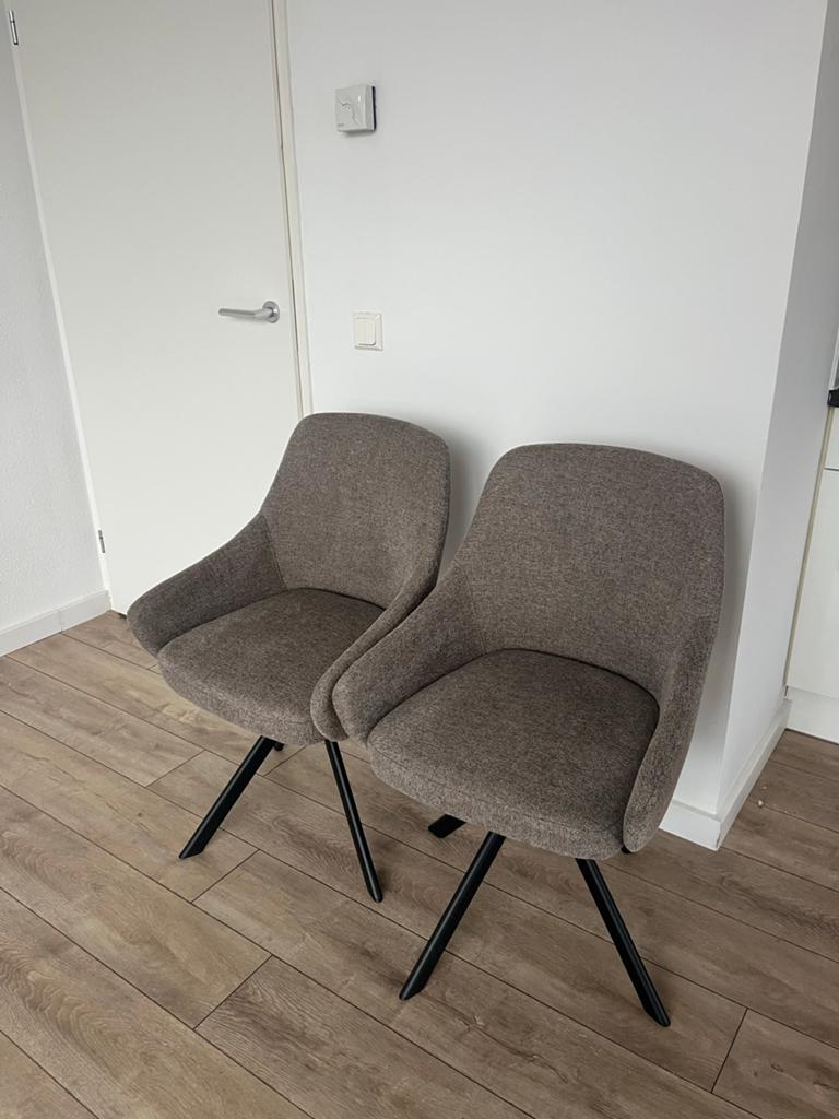 Set van 2 grijze eetkamerstoelen, Huis en Inrichting, Stoelen, Zo goed als nieuw, Twee, Stof, Grijs, Ophalen