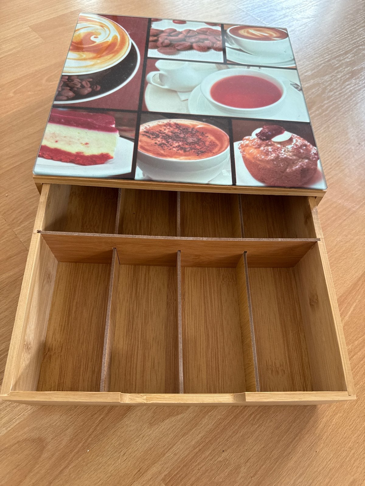Bamboe theedoos ingrediënten organizer, Gebruikt, Ophalen of Verzenden, Hout, Los bestek