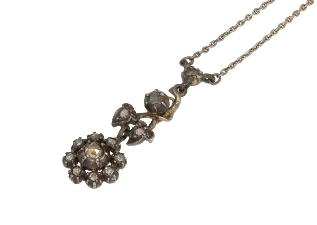 Diamanten antieke 14k gouden hanger anker ketting dames