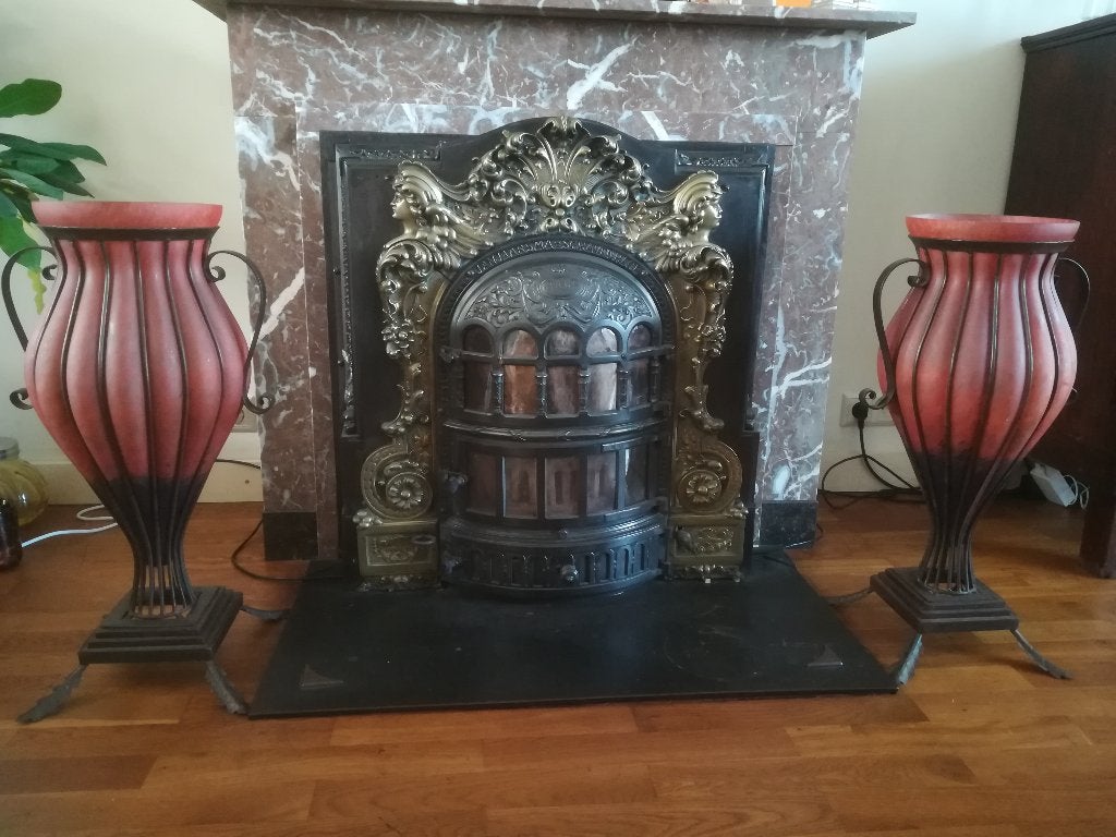 Stel grote Art Deco vazen in metalen frame geblazen., Antiek en Kunst, Ophalen