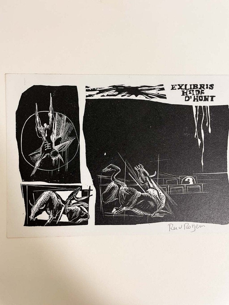 Ru van Rossem - Exlibris voor Hijde d'Hont, Antiek en Kunst, 2000 tot heden, Mythologie, Gesigneerd, Ophalen of Verzenden