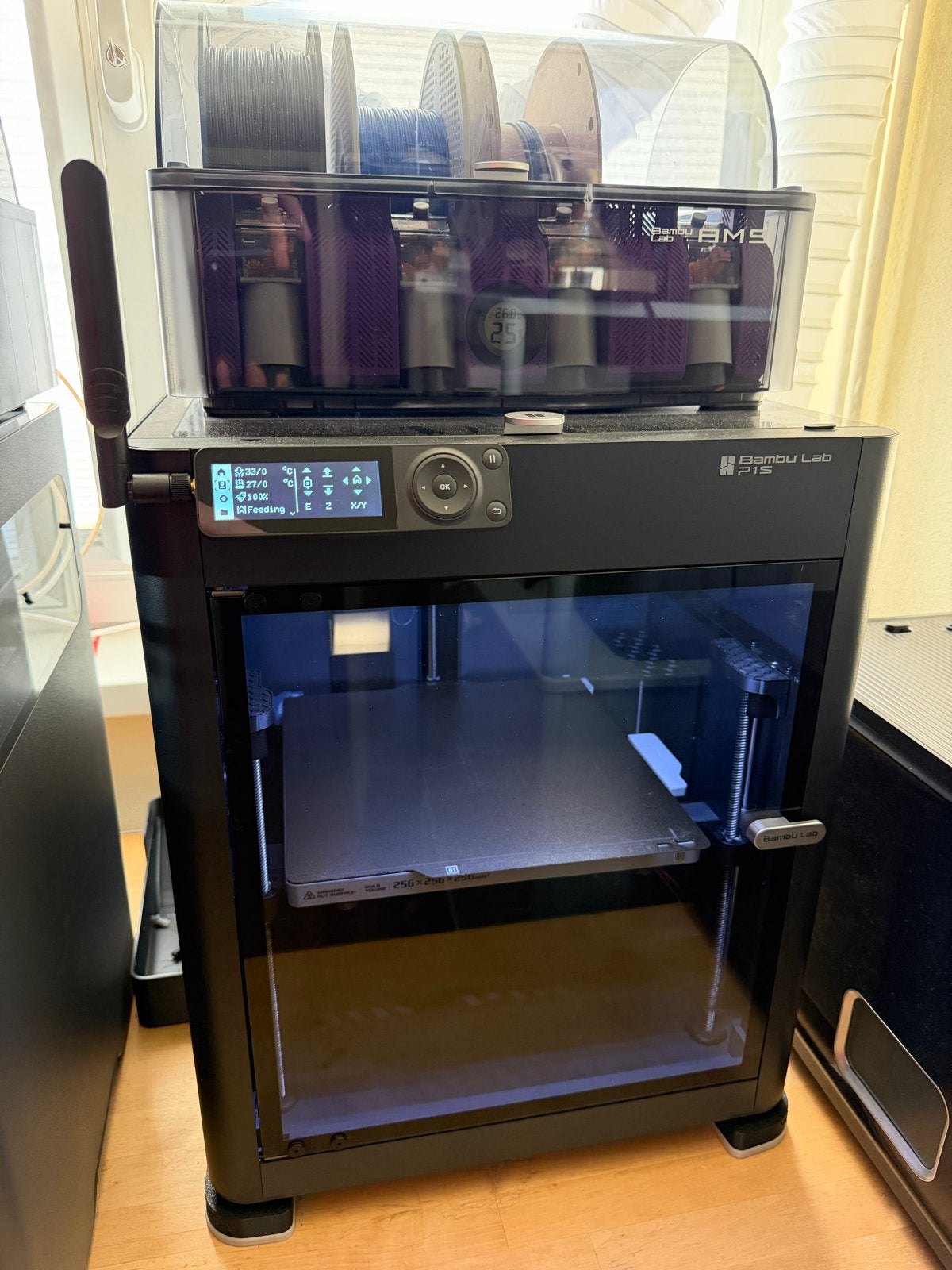 Bambu Lab P1S 3D-printer met AMS, geharde nozzles en meer, Ophalen, Ingebouwde Wi-Fi, Zo goed als nieuw, Filament