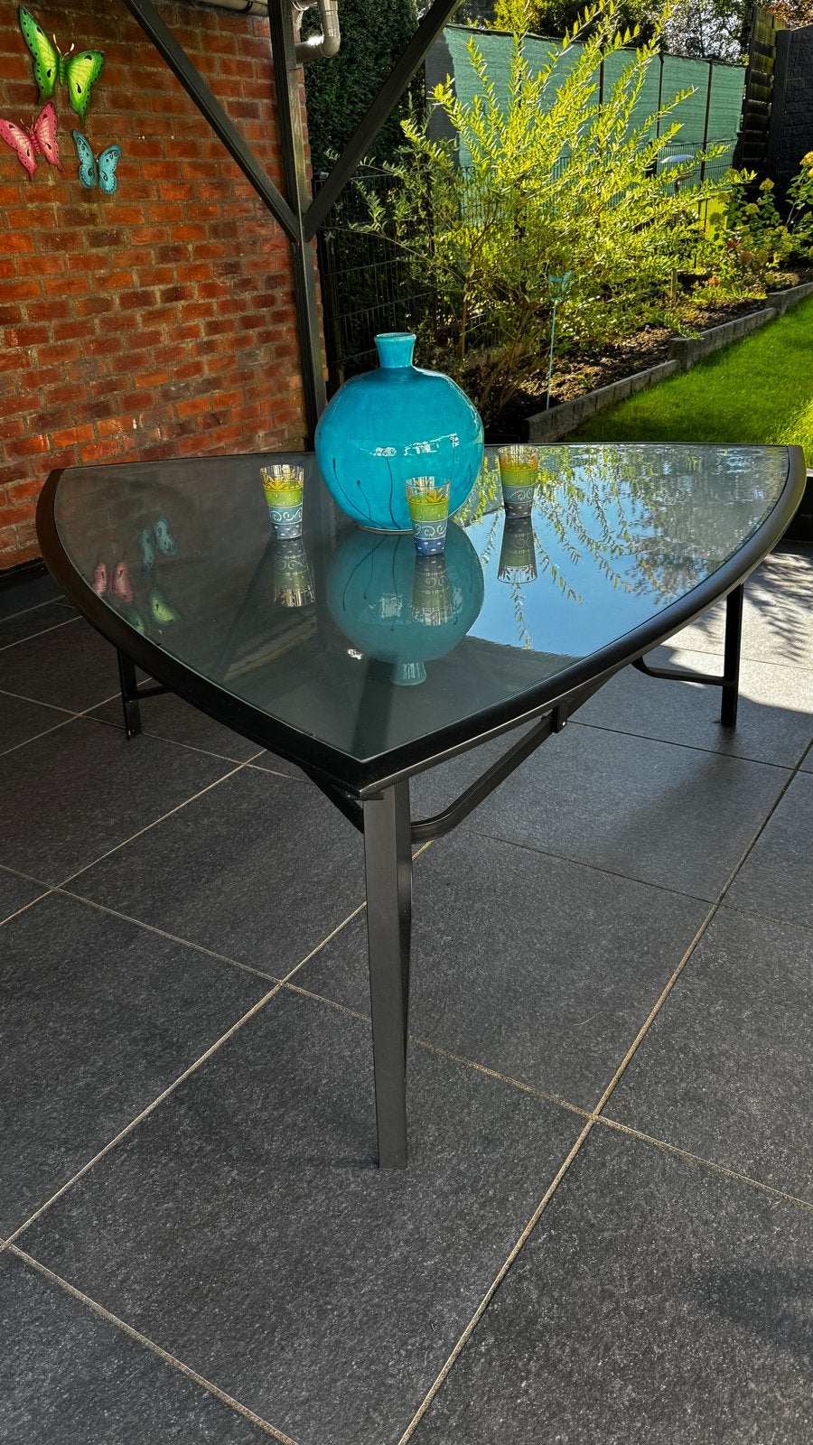 Glazen tuintafel, Ophalen, Zo goed als nieuw, Rond, Metaal